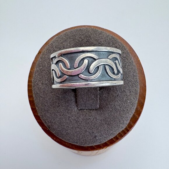 VTG Sterling Silver 925 Interlocking Circle Design Cigar Band Ring Size 8.5 - Picture 1 of 9